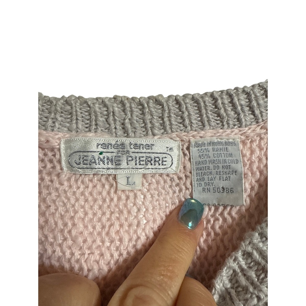 Vintage 80's Renee Tener for Jeanne Pierre Sz L Geometric Pastel Sweater Preppy - Picture 7 of 8
